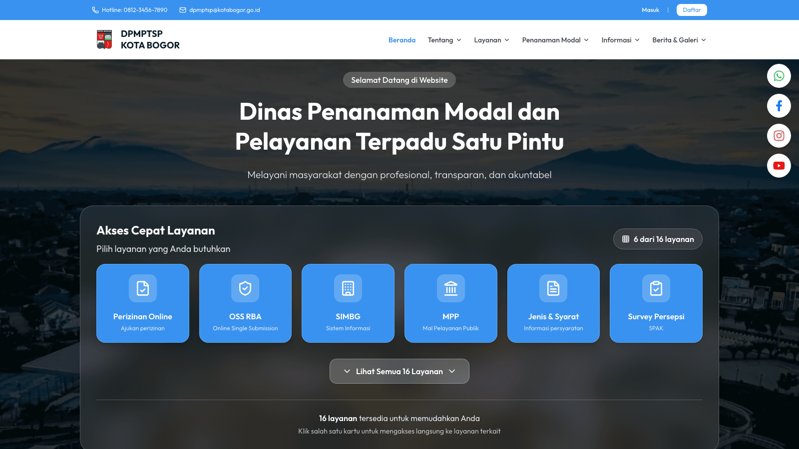 Tampilan portal DPMPTSP Kota Bogor