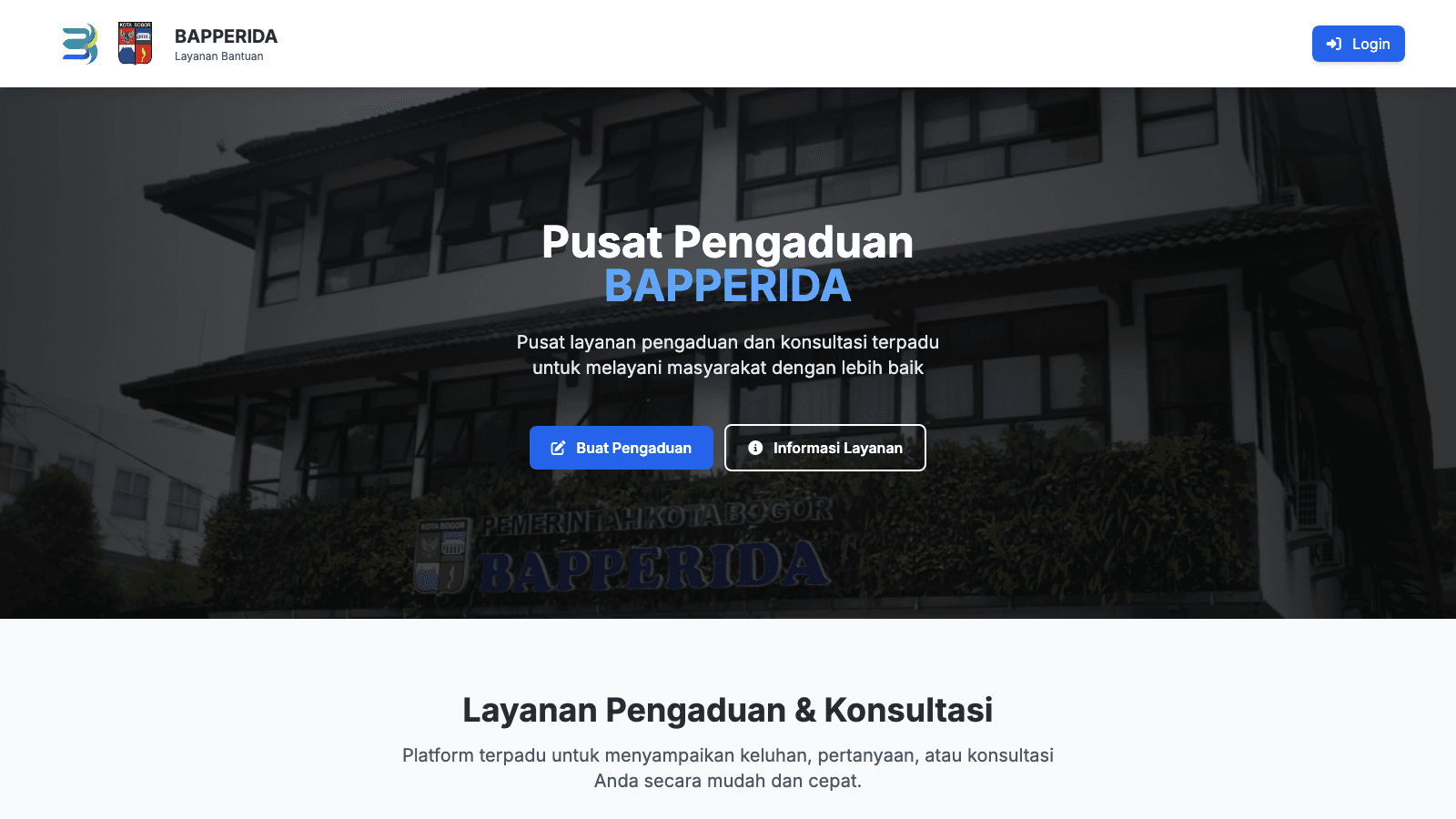 Tampilan portal Pusat Layanan Bantuan