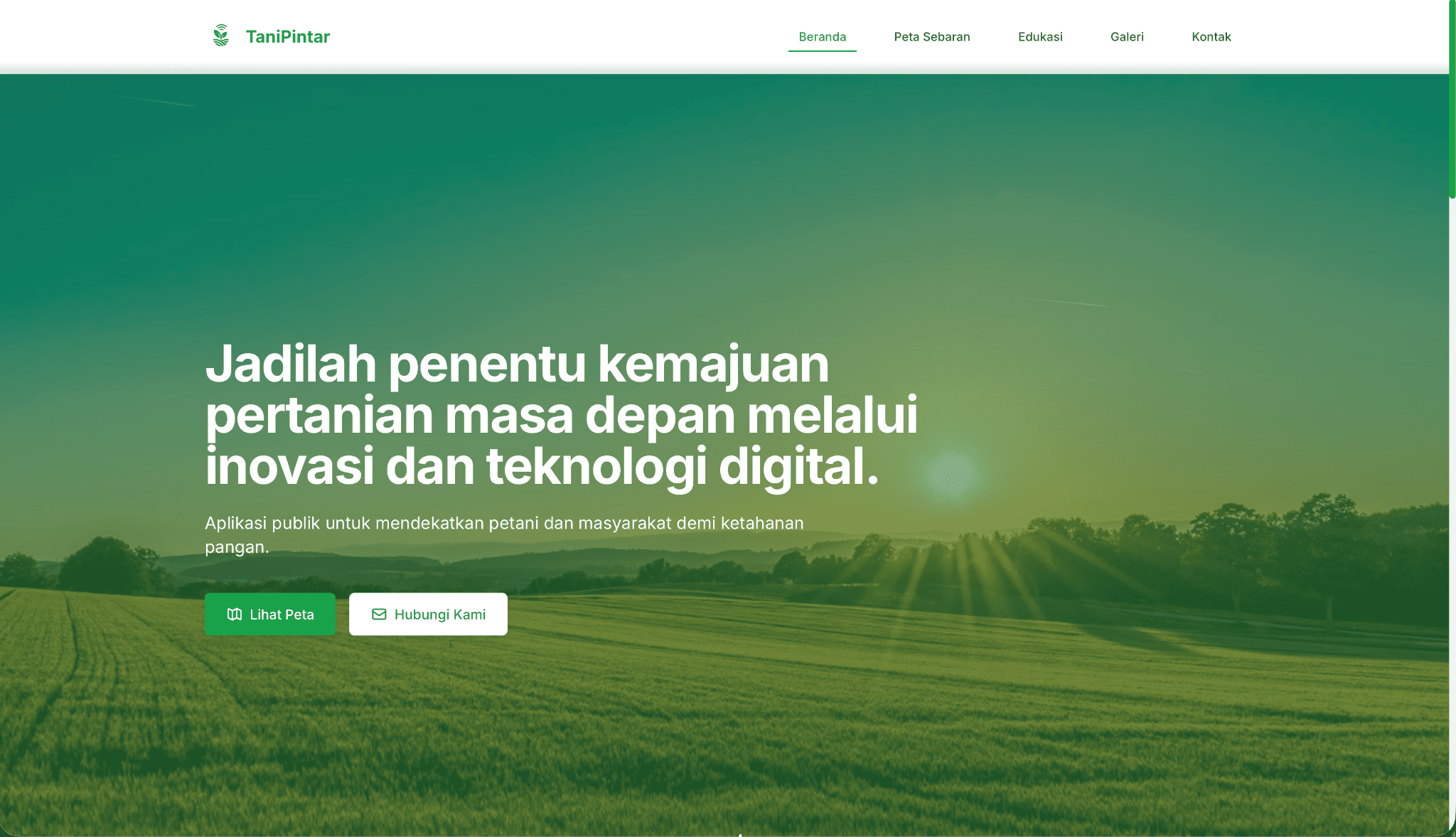 Tampilan landing page platform TaniPintar